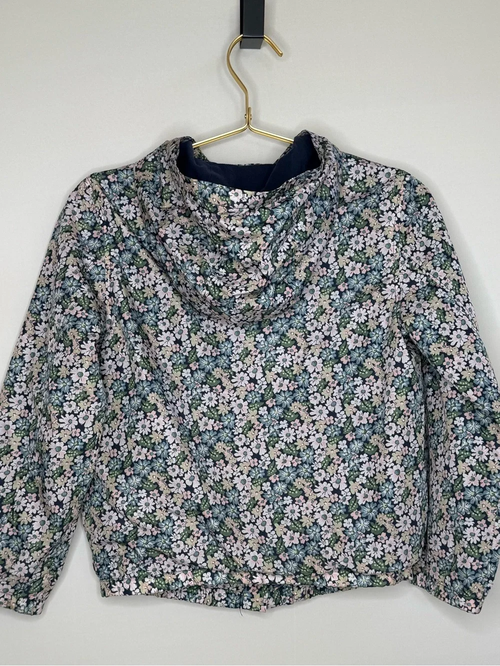 GAP Girls Floral Hooded Rain Jacket - Navy, Green, White